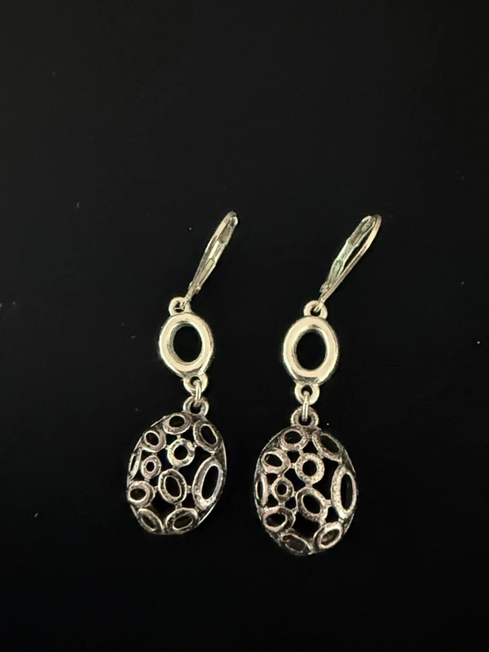 Silver Openwork Oval Drop Earrings